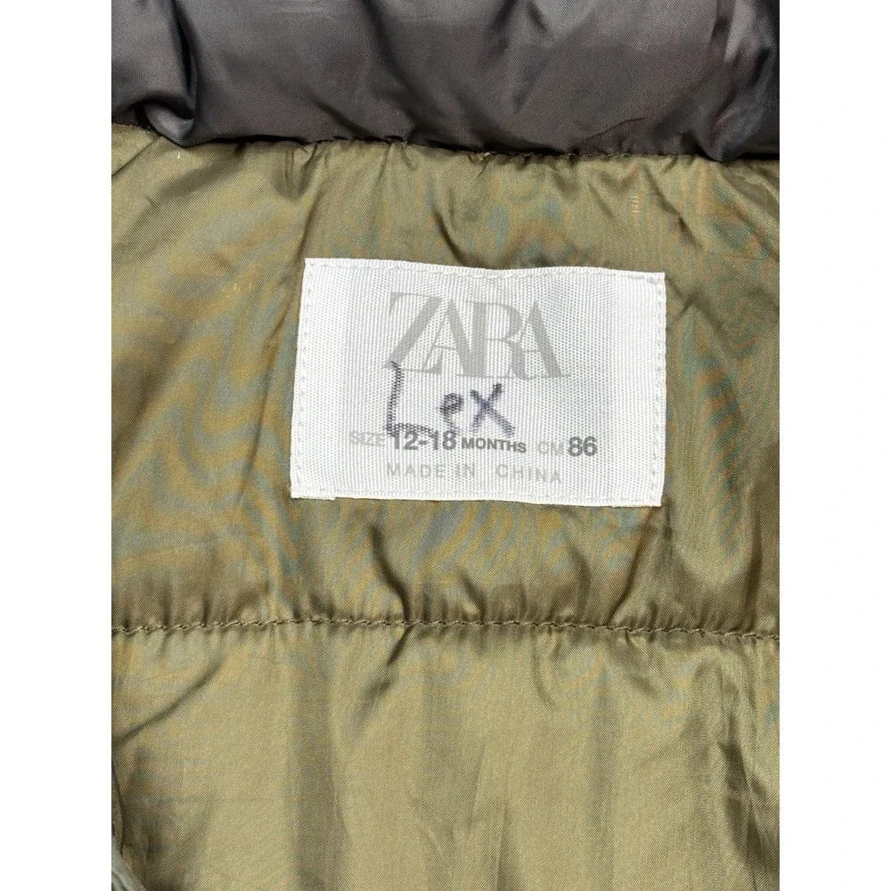 ZARA Baby Puffer Jacket Hooded Green 12-18 Months Winter Coat Snap Zip‎